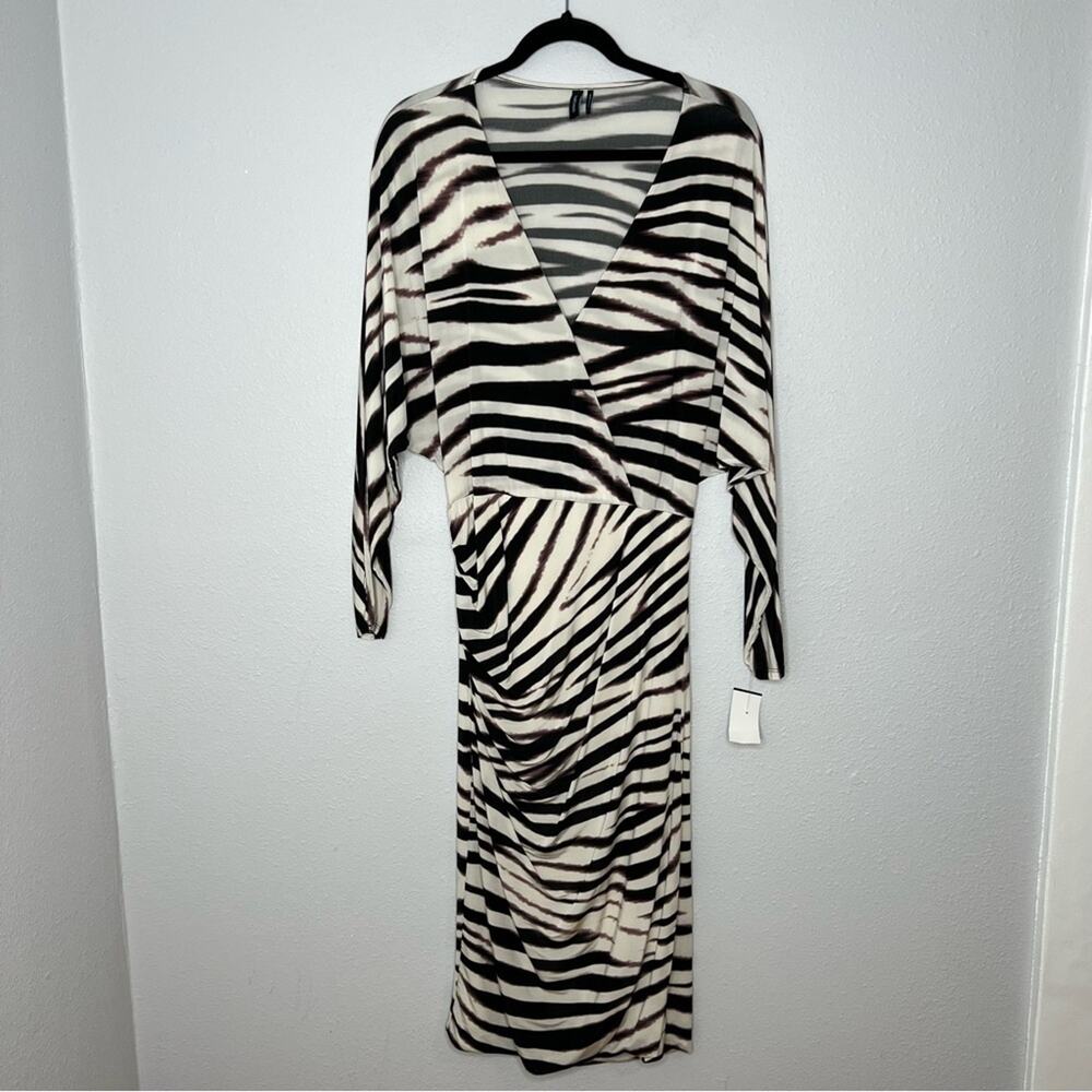 Marciano Cream & Brown Tiger Stripe Long Sleeve Bodycon Dress Women's size L